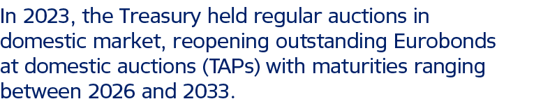 In 2023, the Treasury held regular auctions in domestic market, reopening outstanding Eurobonds at domestic auctions ...