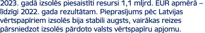 2023. gad izsol s piesaist ti resursi 1,1 mljrd. EUR apm r  – l dz gi 2022. gada rezult tam. Piepras jums p c Latvij...